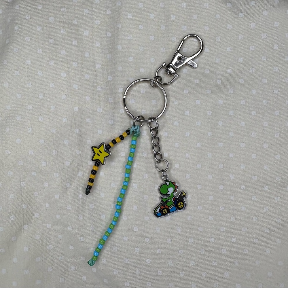 Handmade Nintendo Super Mario Bros Yoshi Keychain with beads